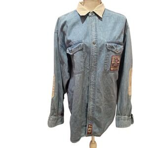 Vintage 1996 Warner Bros Looney Tunes Denim Button Up Shirt Mens Large Blue 90s